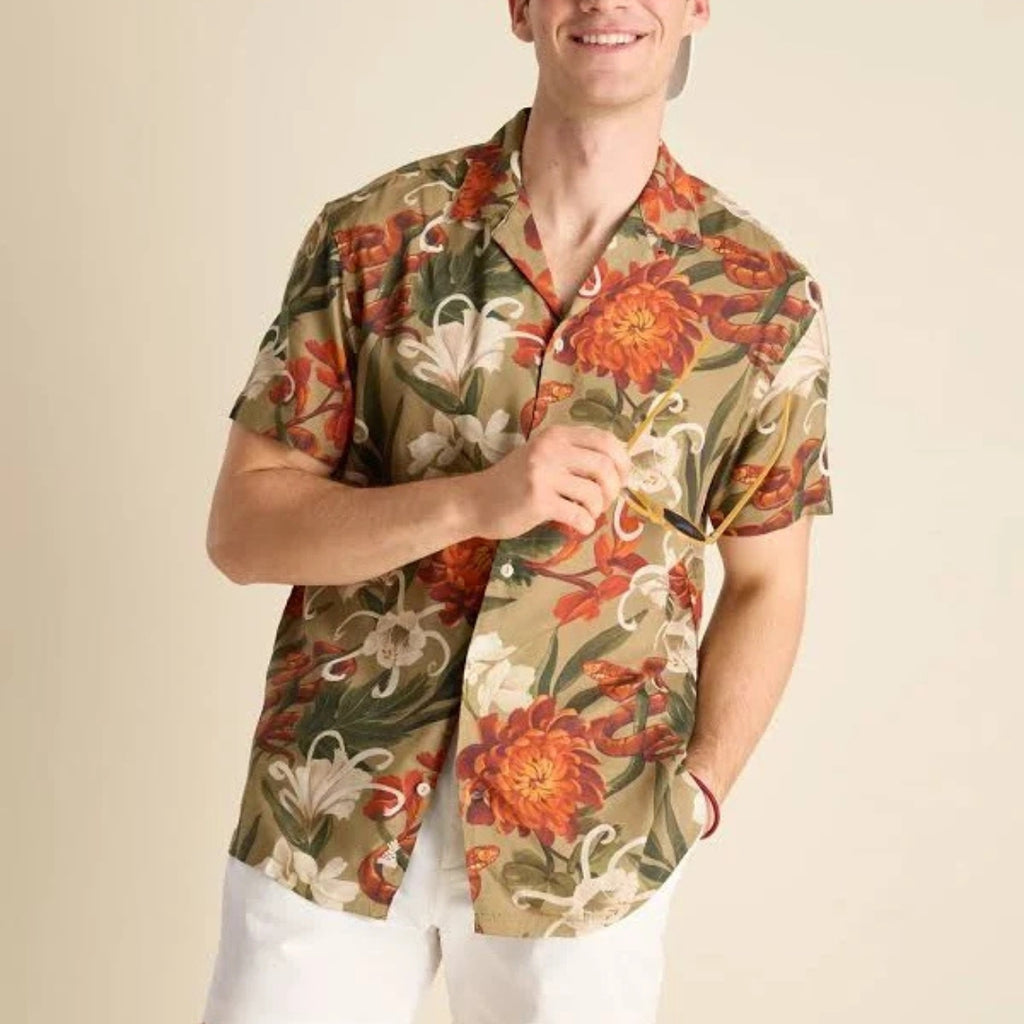 Vintage Floral Tropical Print Casual Button-Up Summer Shirt