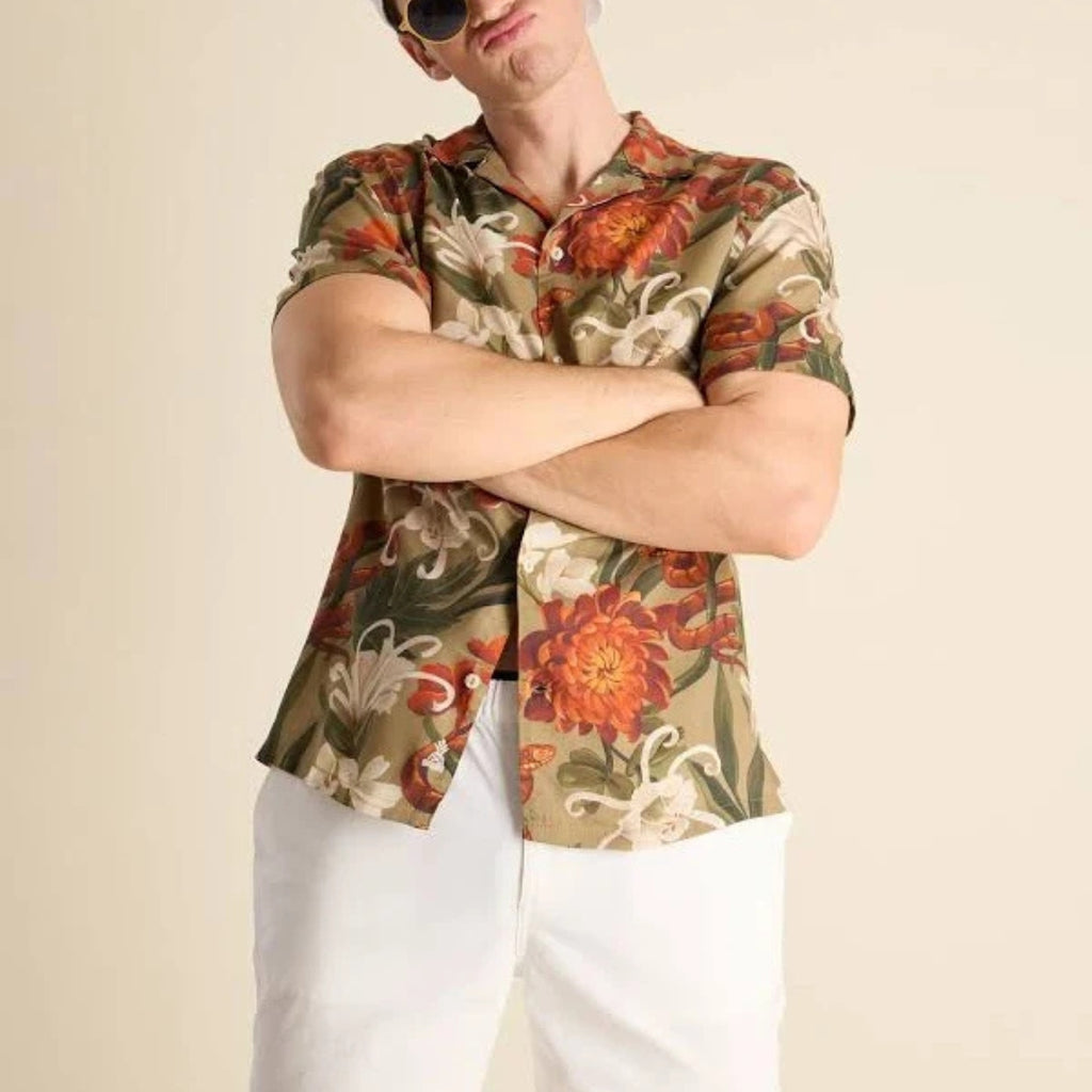 Vintage Floral Tropical Print Casual Button-Up Summer Shirt