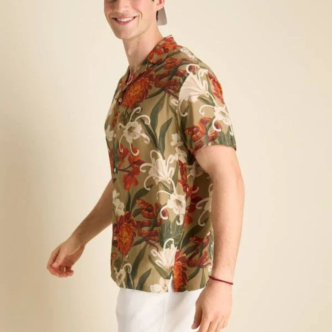 Vintage Floral Tropical Print Casual Button-Up Summer Shirt