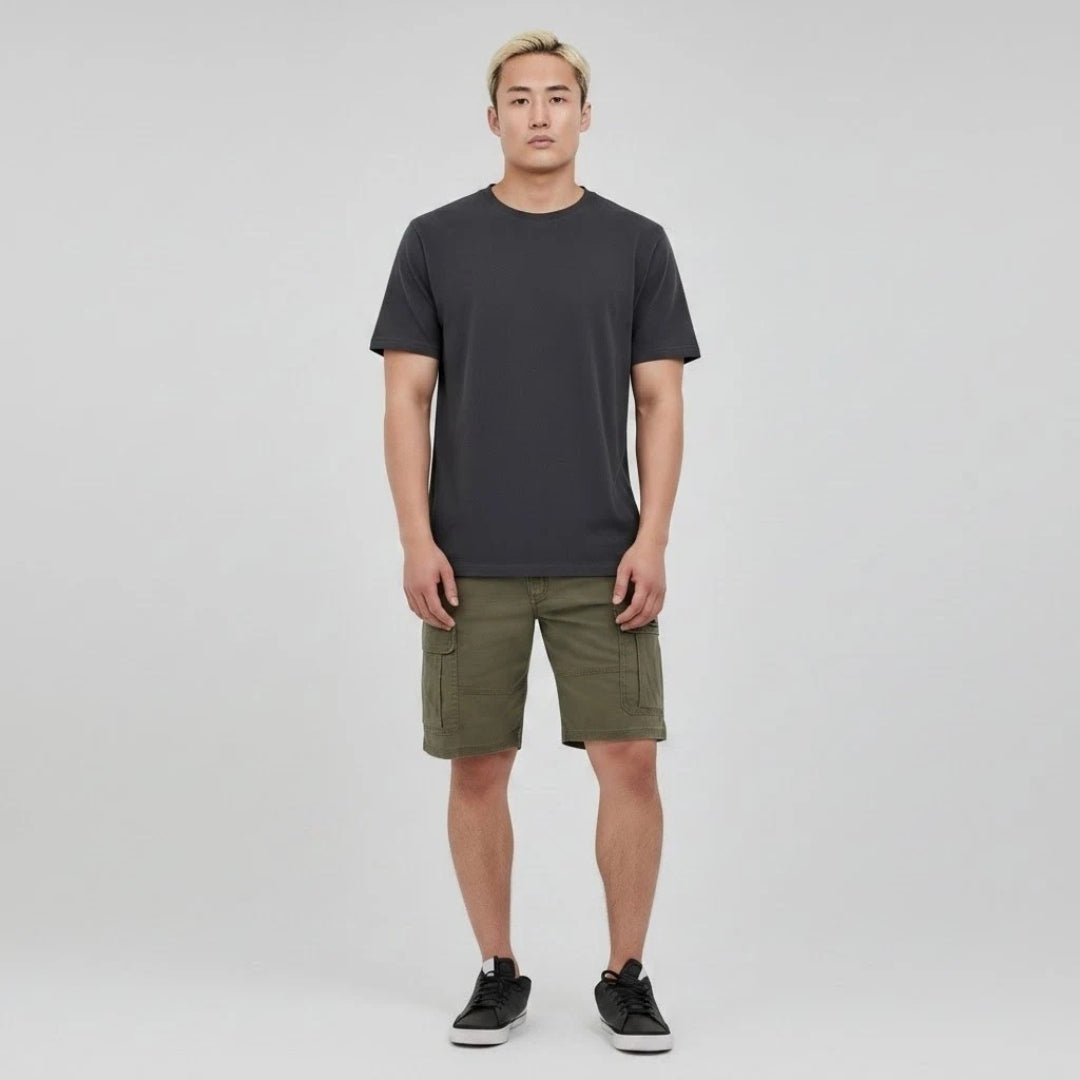 Classic Olive Green Multi-Pocket Casual Cargo Shorts Men