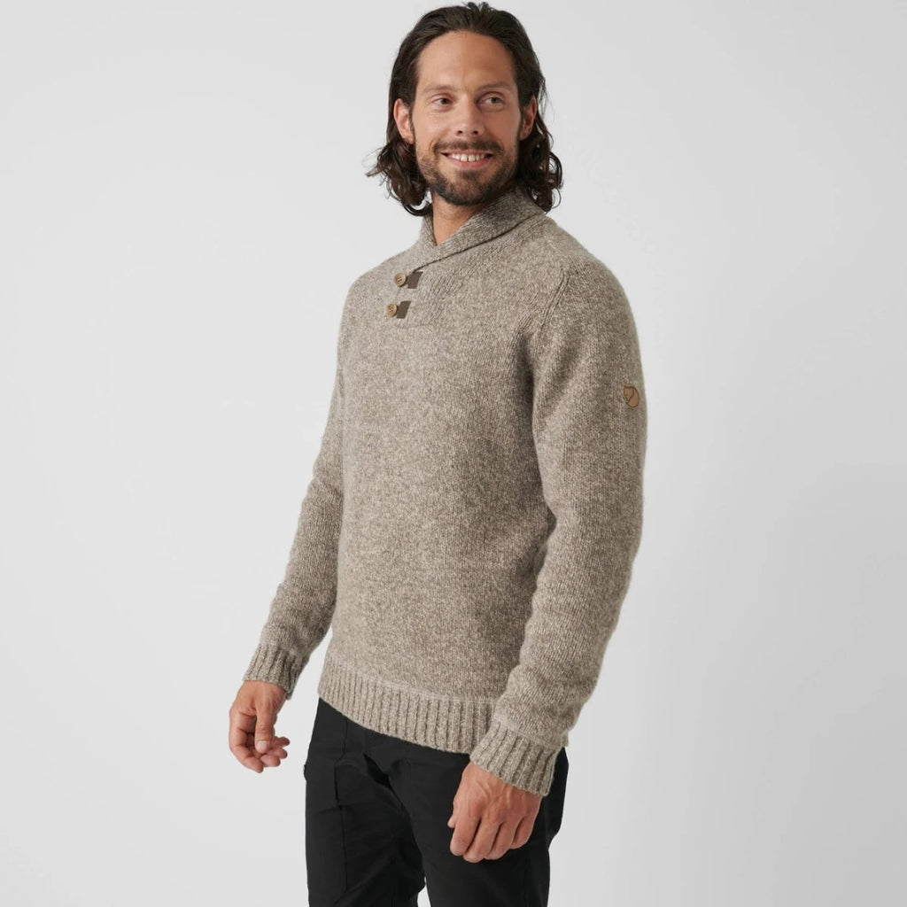 Classic Beige Knit Shawl Collar Winter Sweater Men