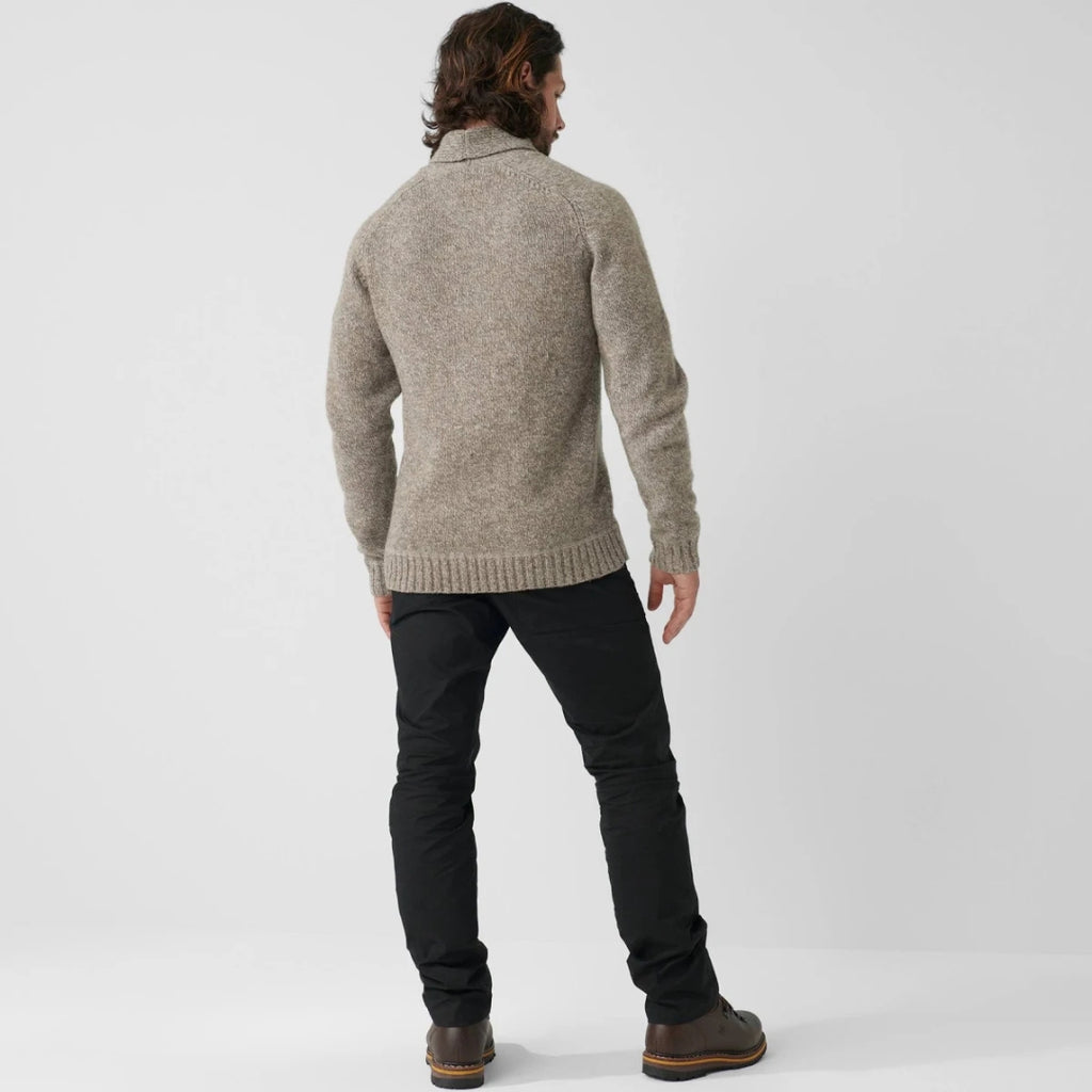 Classic Beige Knit Shawl Collar Winter Sweater Men