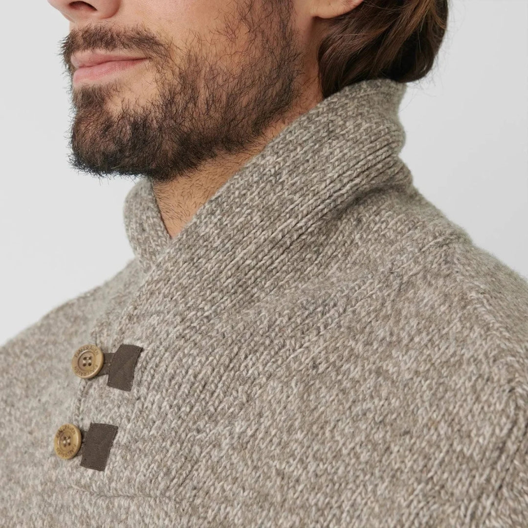 Classic Beige Knit Shawl Collar Winter Sweater Men