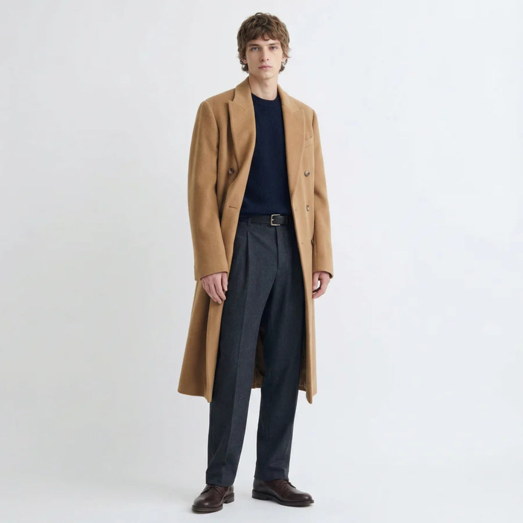 Classic Camel Double-Breasted Long Wool Winter Overcoat Men