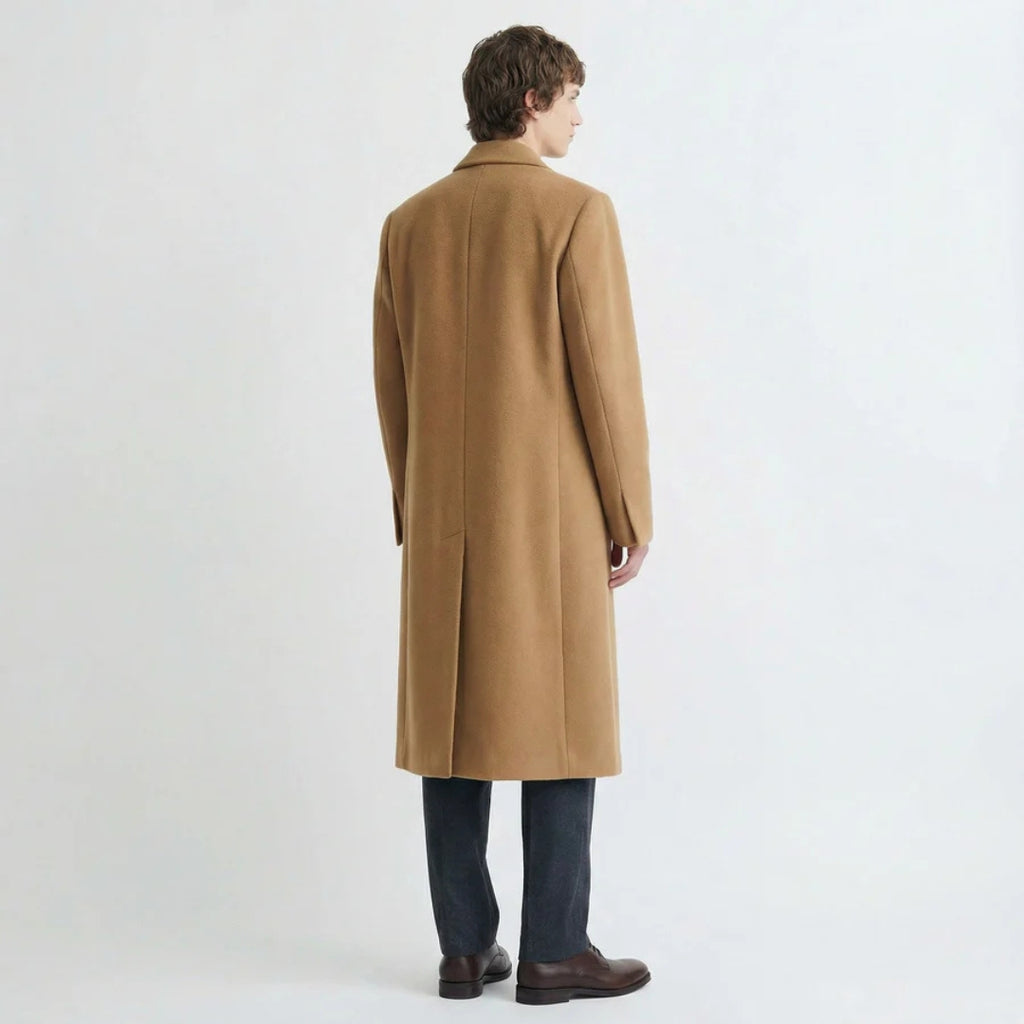 Classic Camel Double-Breasted Long Wool Winter Overcoat Men