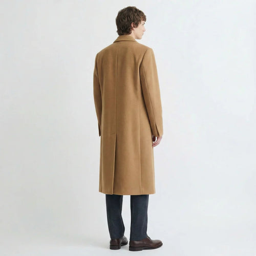 Classic Camel Double-Breasted Long Wool Winter Overcoat Men
