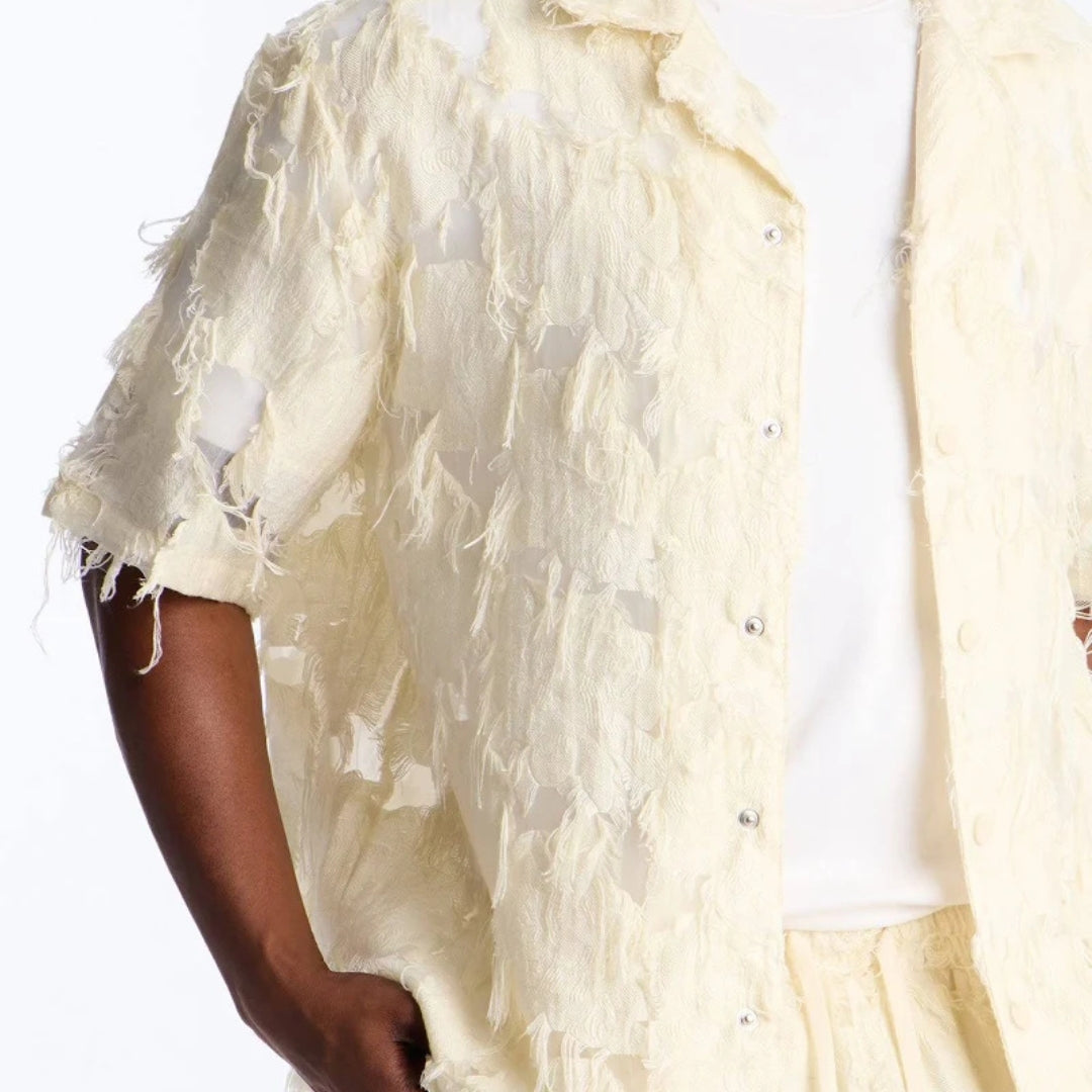 Luxury Ivory Textured Two-Piece Casual Summer Set Men