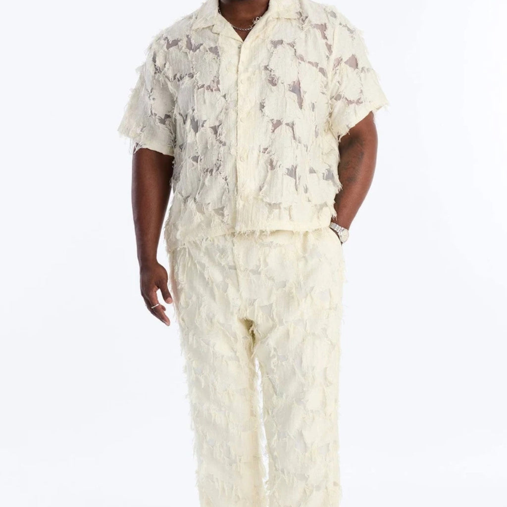 Luxury Ivory Textured Two-Piece Casual Summer Set Men