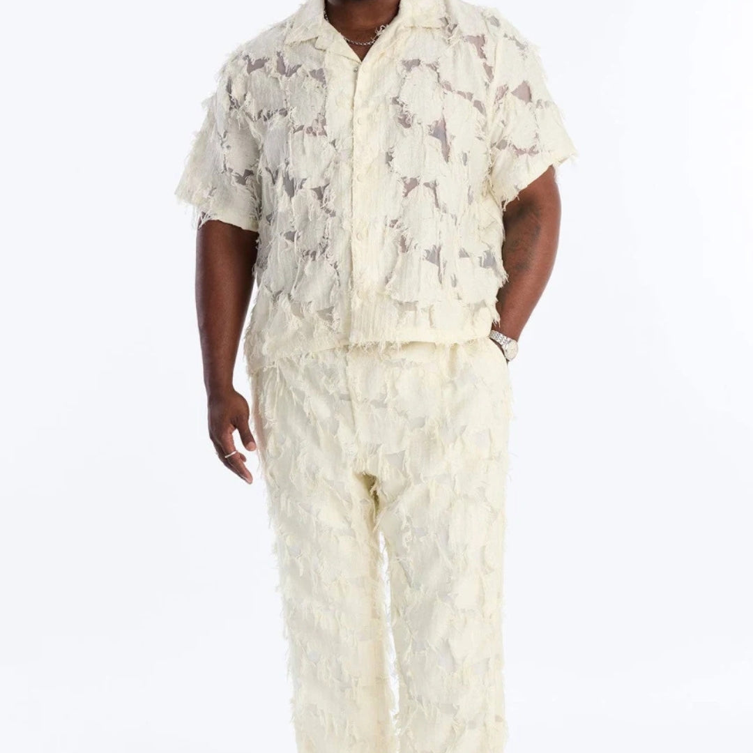 Luxury Ivory Textured Two-Piece Casual Summer Set Men